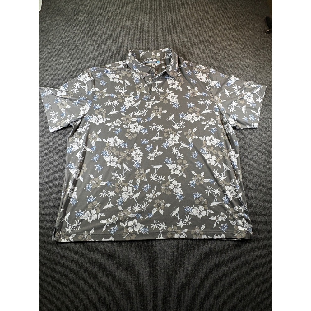 Roundtree & Yorke Performance Mens 2XB Grey Tropical Floral Palm Golf Polo Shirt